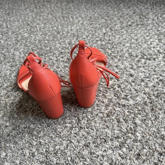 Vince Camuto Stassia Lace Up Wedge Sandals Heel 8 M Coral Orange Spring Summer - Picture 4 of 7